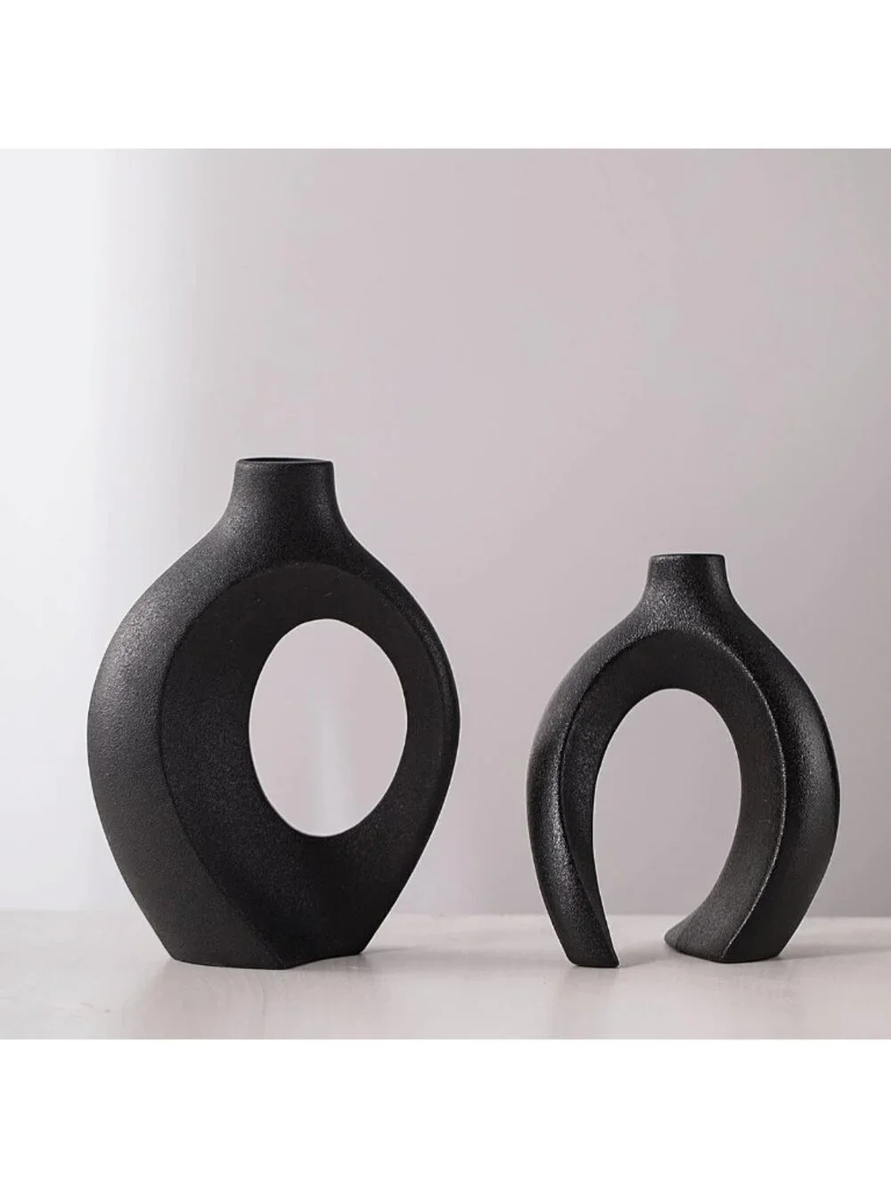 Stylish Black Ceramic Hollow Vases Set of 2 | Modern Home Decor Accent